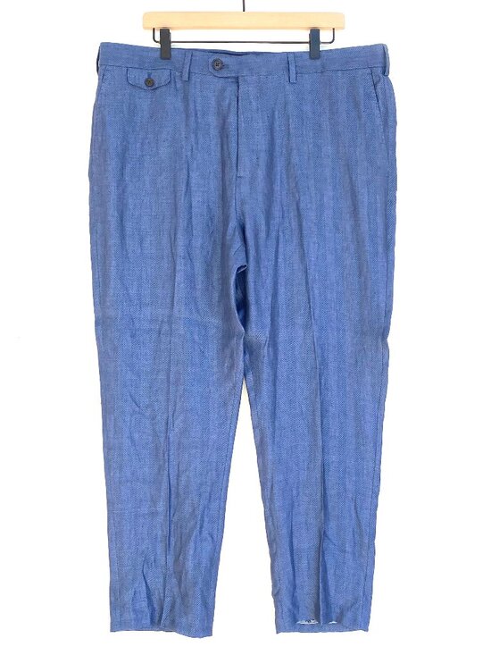 Banana Republic Hugh Herringbone 100% Linen Suit Pants Blue Tailored Slim 38x29